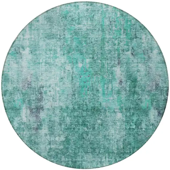 8' Teal Blue Green And Gray Round Abstract Washable Indoor Outdoor Area Rug Photo 4