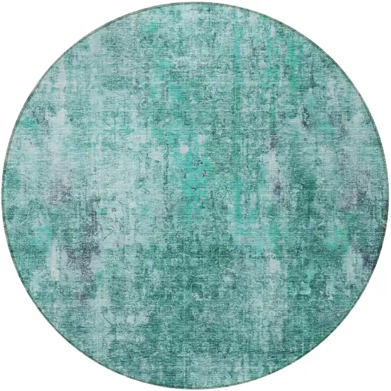 8' Teal Blue Green And Gray Round Abstract Washable Indoor Outdoor Area Rug Photo 4