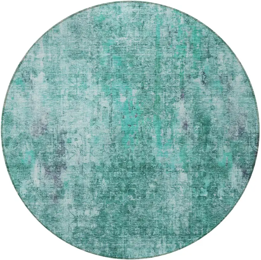 8' Teal Blue Green And Gray Round Abstract Washable Indoor Outdoor Area Rug Photo 4