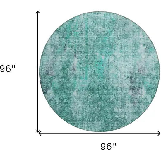 8' Teal Blue Green And Gray Round Abstract Washable Indoor Outdoor Area Rug Photo 3