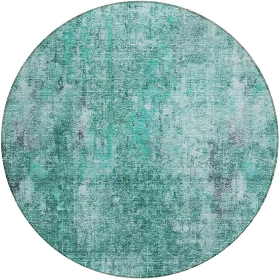 8' Teal Blue Green And Gray Round Abstract Washable Indoor Outdoor Area Rug Photo 2