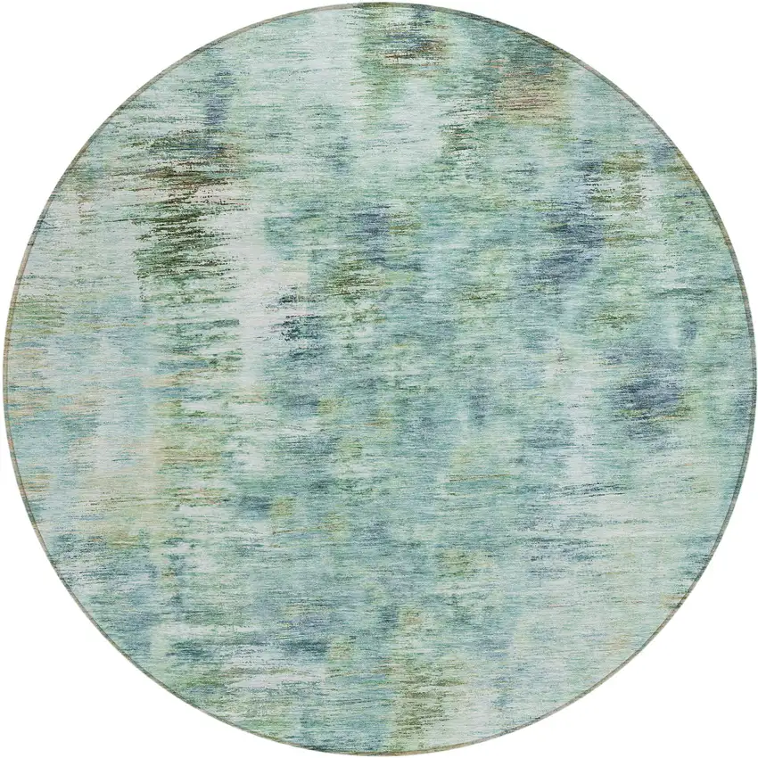 8' Teal Blue Green And Ivory Round Abstract Washable Indoor Outdoor Area Rug Photo 2