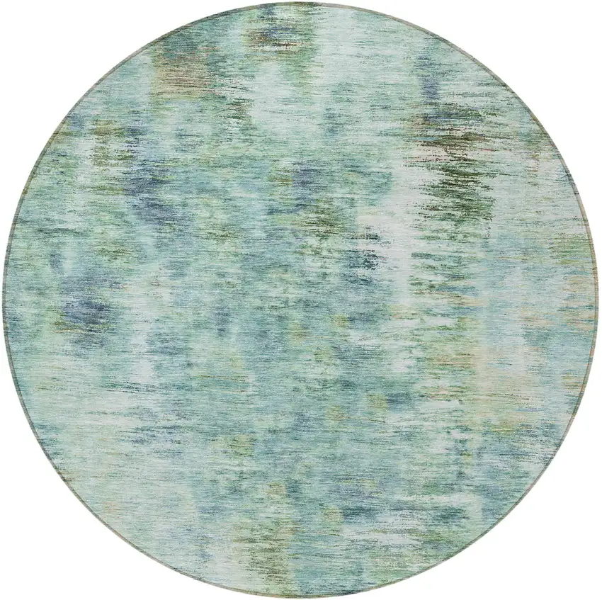 8' Teal Blue Green And Ivory Round Abstract Washable Indoor Outdoor Area Rug Photo 5
