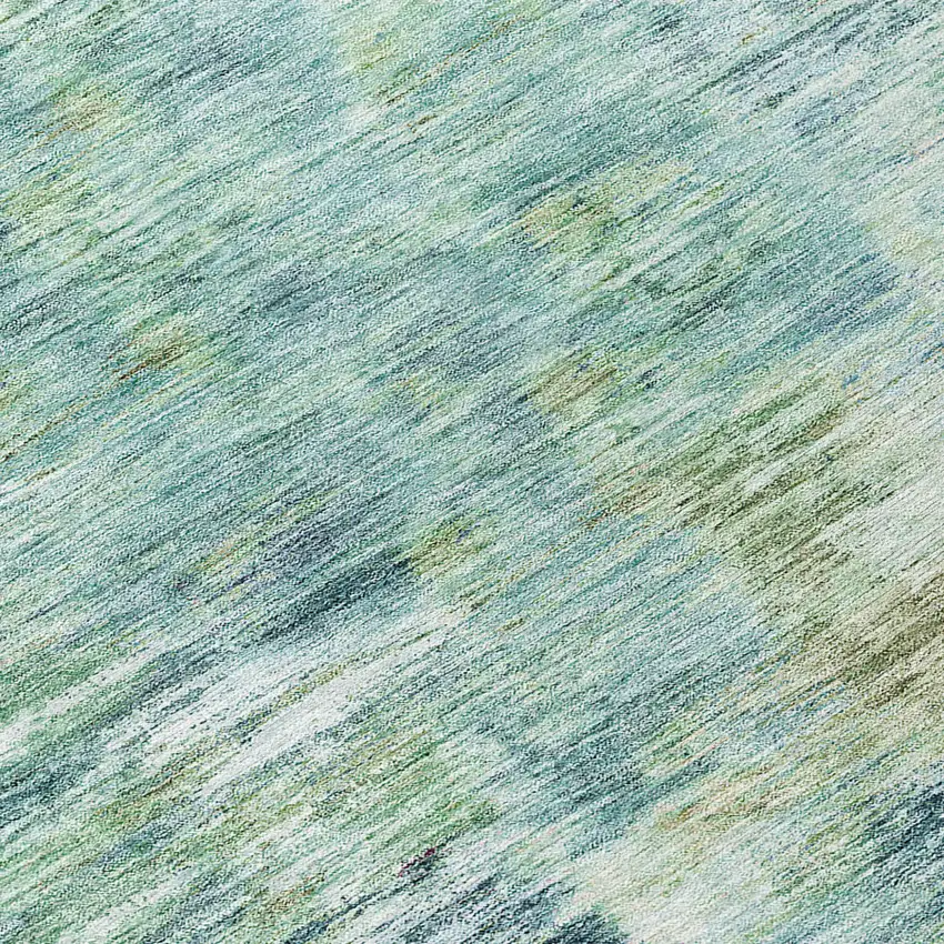 8' Teal Blue Green And Ivory Round Abstract Washable Indoor Outdoor Area Rug Photo 8