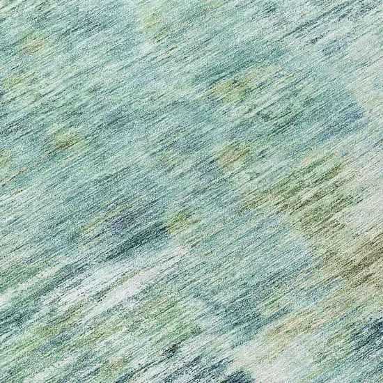 8' Teal Blue Green And Ivory Round Abstract Washable Indoor Outdoor Area Rug Photo 8
