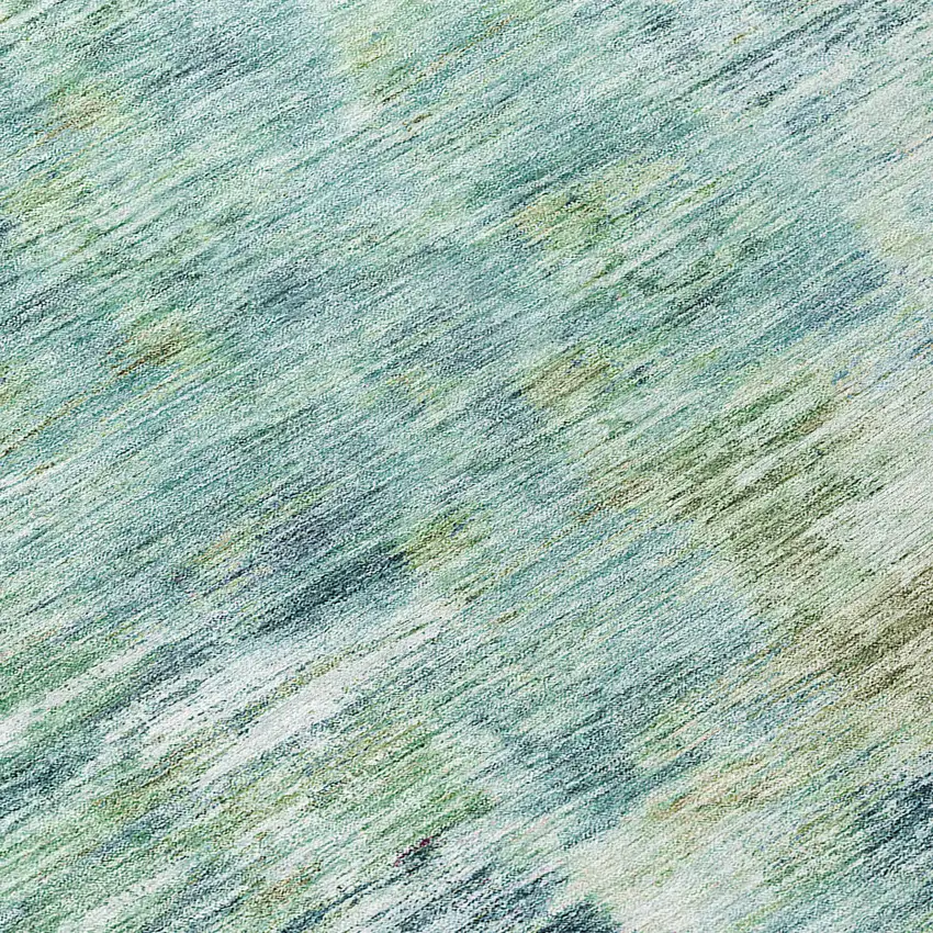 8' Teal Blue Green And Ivory Round Abstract Washable Indoor Outdoor Area Rug Photo 8