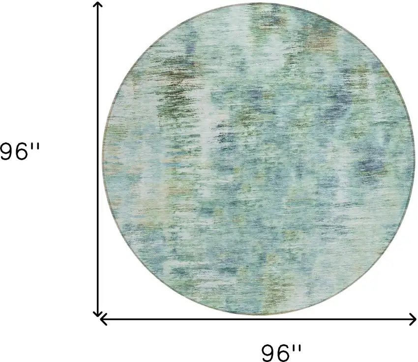 8' Teal Blue Green And Ivory Round Abstract Washable Indoor Outdoor Area Rug Photo 3
