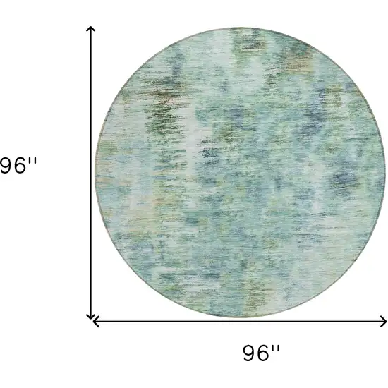 8' Teal Blue Green And Ivory Round Abstract Washable Indoor Outdoor Area Rug Photo 3