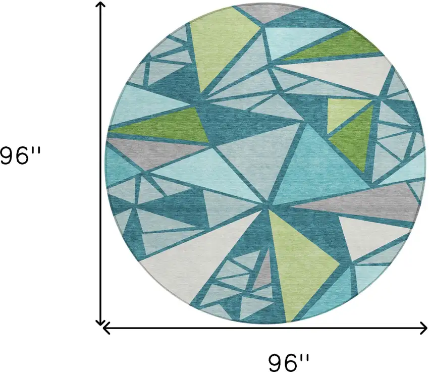 8' Teal Blue Green And Ivory Round Geometric Washable Indoor Outdoor Area Rug Photo 3