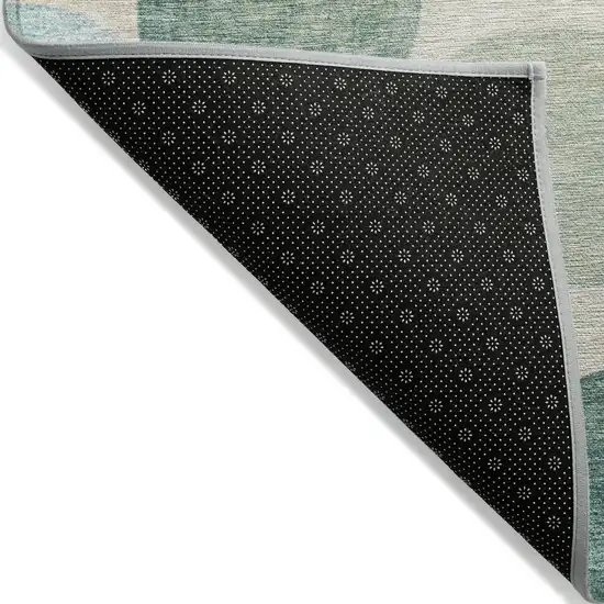 8' Teal Blue Green And Ivory Round Geometric Washable Indoor Outdoor Area Rug Photo 5