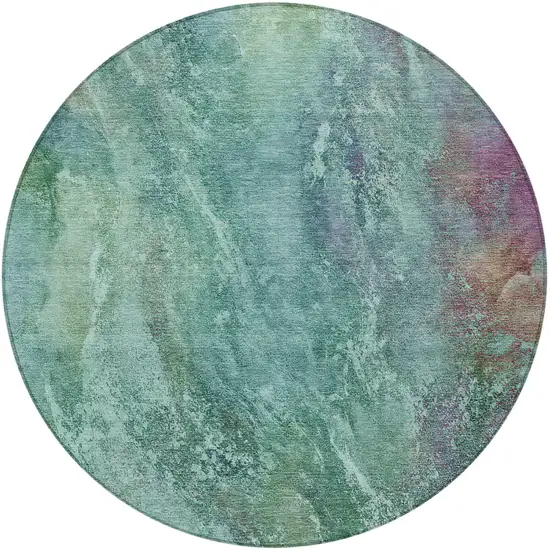 8' Teal Blue Green And Purple Round Abstract Washable Indoor Outdoor Area Rug Photo 5