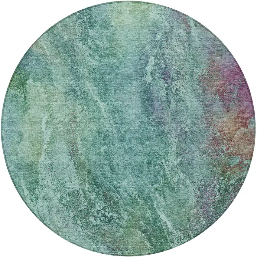 8' Teal Blue Green And Purple Round Abstract Washable Indoor Outdoor Area Rug Photo 5