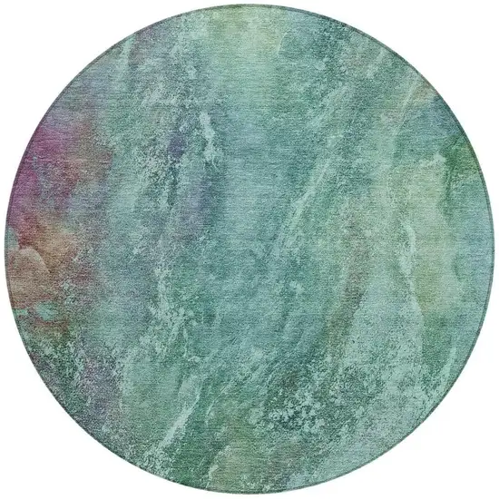 8' Teal Blue Green And Purple Round Abstract Washable Indoor Outdoor Area Rug Photo 4