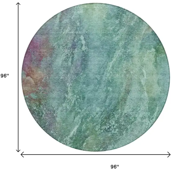 8' Teal Blue Green And Purple Round Abstract Washable Indoor Outdoor Area Rug Photo 3