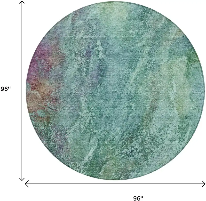 8' Teal Blue Green And Purple Round Abstract Washable Indoor Outdoor Area Rug Photo 3
