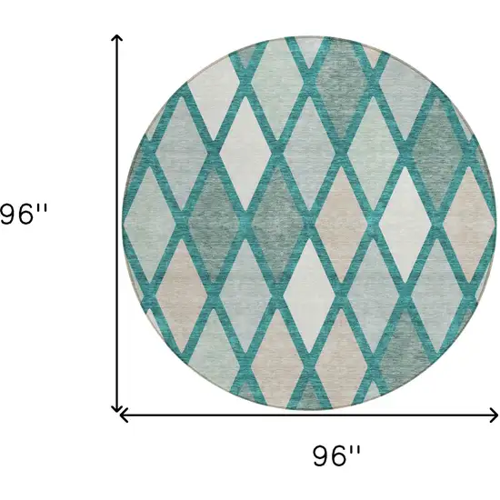 8' Teal Blue Ivory And Beige Round Geometric Washable Indoor Outdoor Area Rug Photo 3