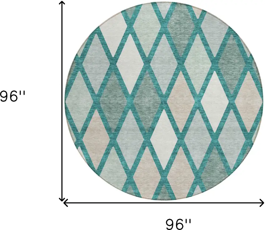 8' Teal Blue Ivory And Beige Round Geometric Washable Indoor Outdoor Area Rug Photo 3