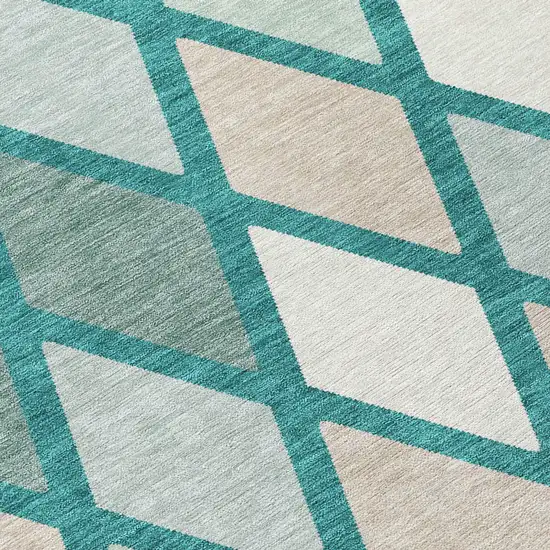 8' Teal Blue Ivory And Beige Round Geometric Washable Indoor Outdoor Area Rug Photo 8