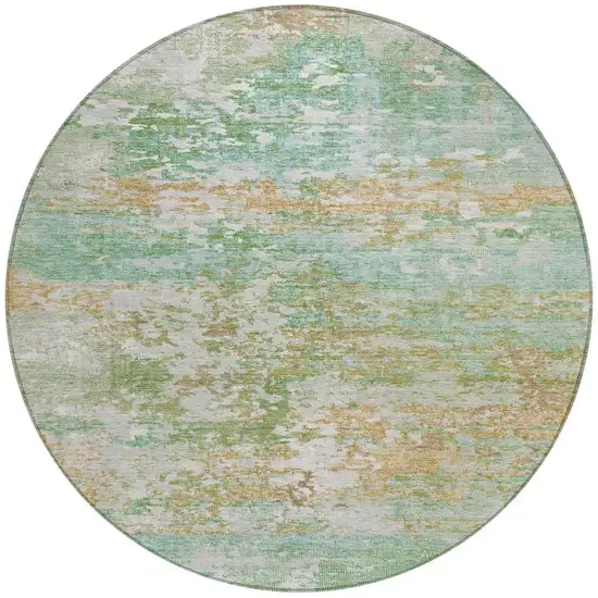 8' Teal Blue Ivory And Copper Round Abstract Washable Indoor Outdoor Area Rug Photo 4