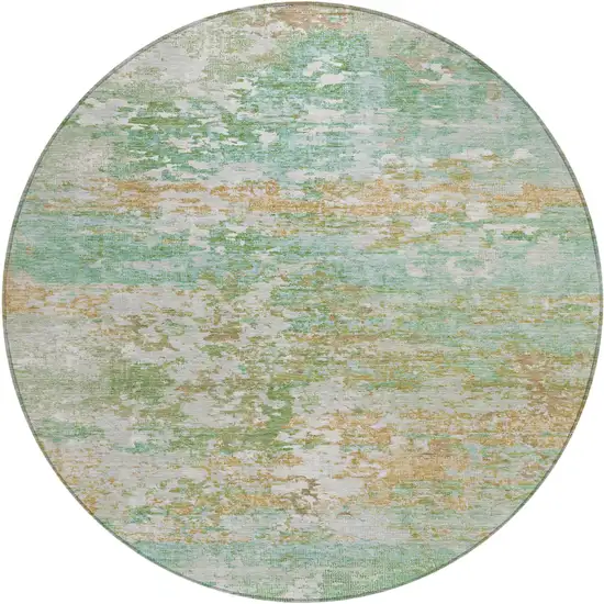 8' Teal Blue Ivory And Copper Round Abstract Washable Indoor Outdoor Area Rug Photo 1