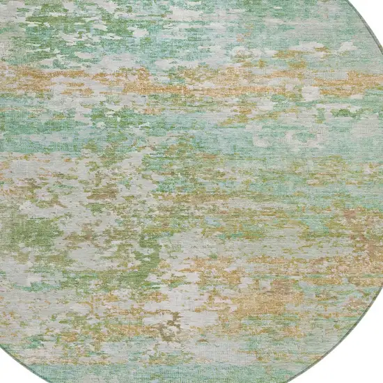 8' Teal Blue Ivory And Copper Round Abstract Washable Indoor Outdoor Area Rug Photo 8