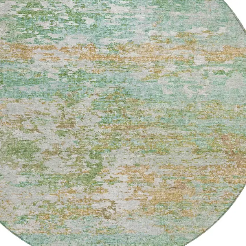 8' Teal Blue Ivory And Copper Round Abstract Washable Indoor Outdoor Area Rug Photo 8