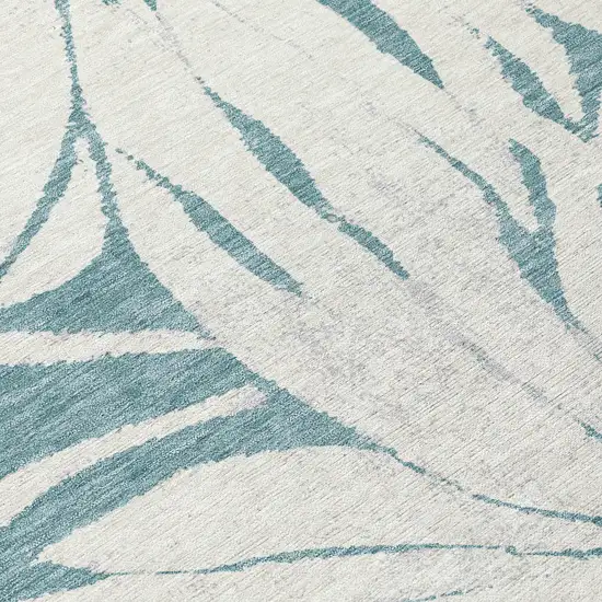8' Teal Blue Ivory And Gold Round Floral Washable Indoor Outdoor Area Rug Photo 9