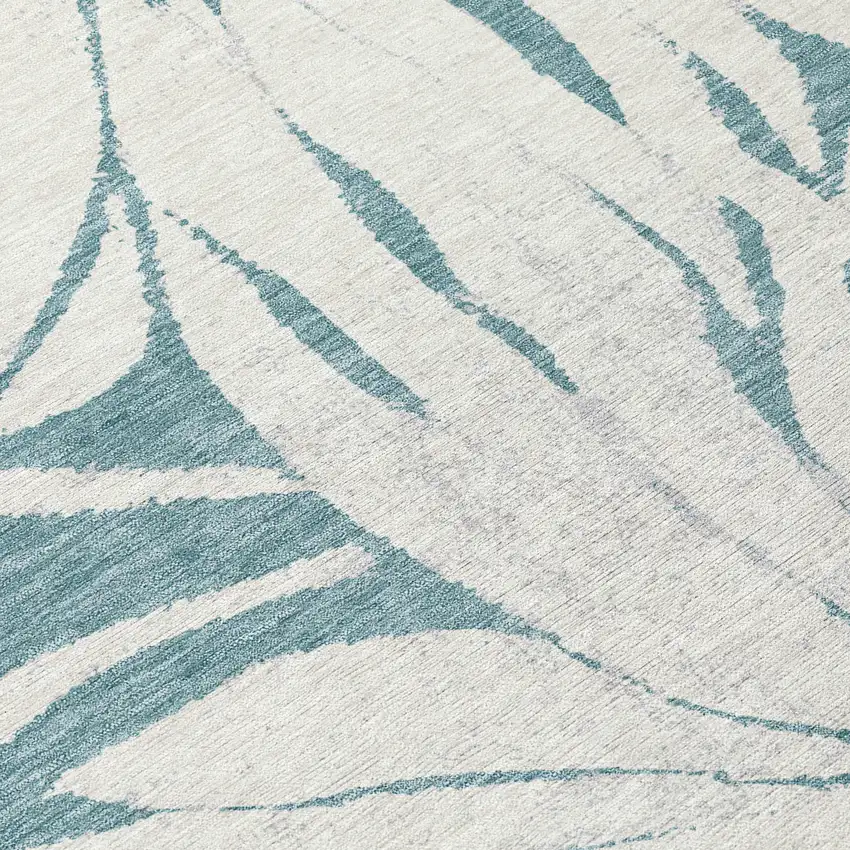 8' Teal Blue Ivory And Gold Round Floral Washable Indoor Outdoor Area Rug Photo 9