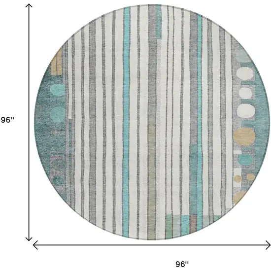 8' Teal Blue Ivory And Gold Round Geometric Washable Indoor Outdoor Area Rug Photo 8