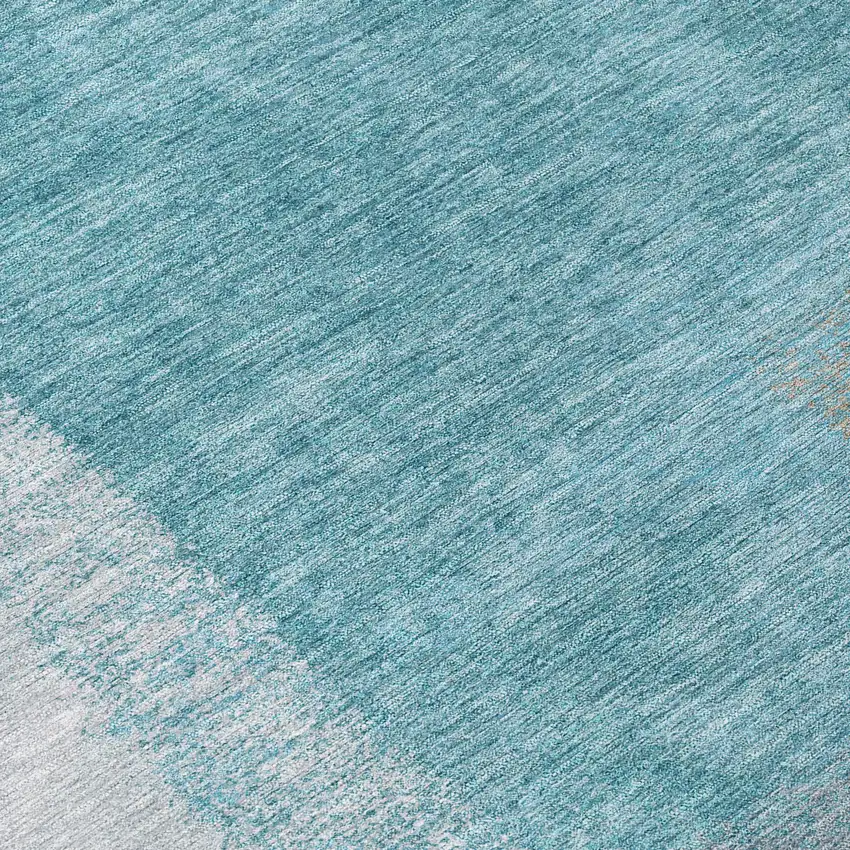 8' Teal Blue Ivory And Gray Round Abstract Washable Indoor Outdoor Area Rug Photo 9