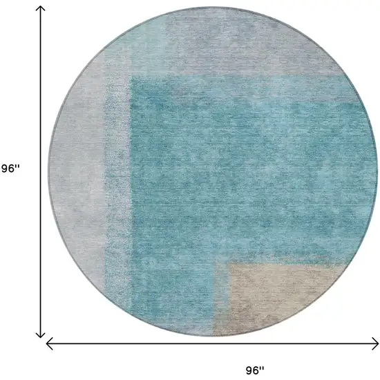 8' Teal Blue Ivory And Gray Round Abstract Washable Indoor Outdoor Area Rug Photo 3