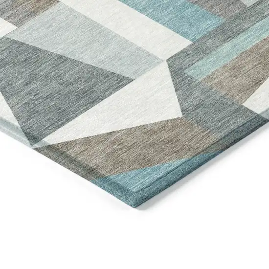 8' Teal Blue Ivory And Gray Round Geometric Washable Indoor Outdoor Area Rug Photo 7