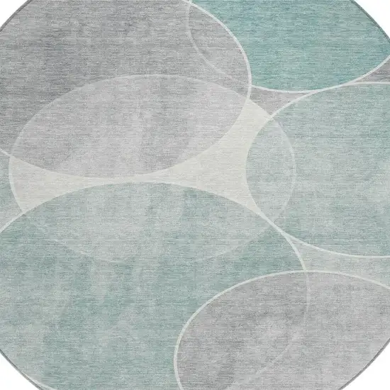 8' Teal Blue Ivory And Gray Round Geometric Washable Indoor Outdoor Area Rug Photo 7