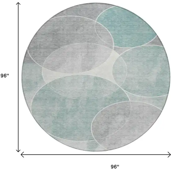 8' Teal Blue Ivory And Gray Round Geometric Washable Indoor Outdoor Area Rug Photo 3