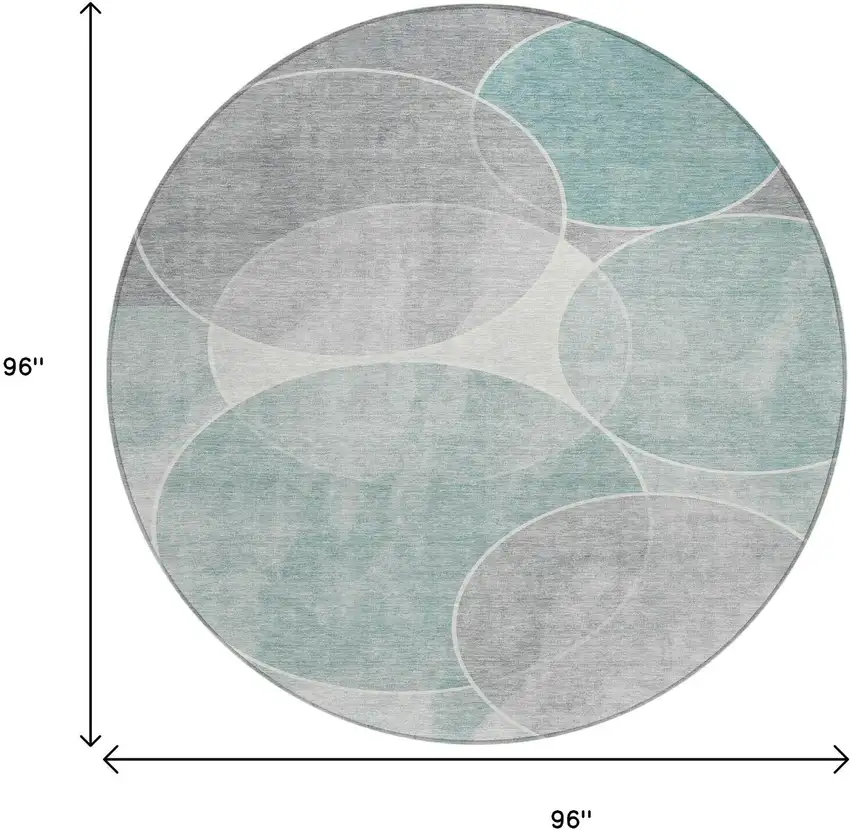 8' Teal Blue Ivory And Gray Round Geometric Washable Indoor Outdoor Area Rug Photo 3