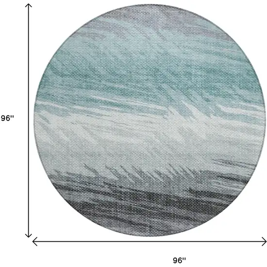 8' Teal Blue Ivory And Gray Round Striped Washable Indoor Outdoor Area Rug Photo 3