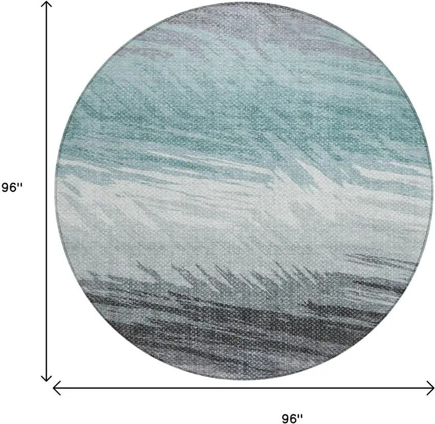 8' Teal Blue Ivory And Gray Round Striped Washable Indoor Outdoor Area Rug Photo 3