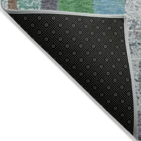 8' Teal Blue Ivory And Green Round Striped Washable Indoor Outdoor Area Rug Photo 9