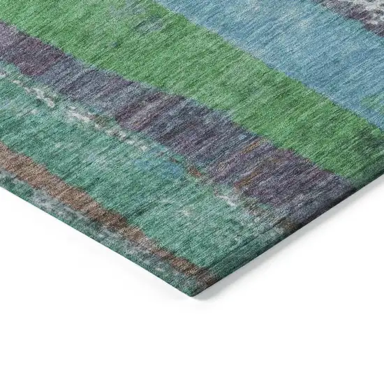 8' Teal Blue Ivory And Green Round Striped Washable Indoor Outdoor Area Rug Photo 7