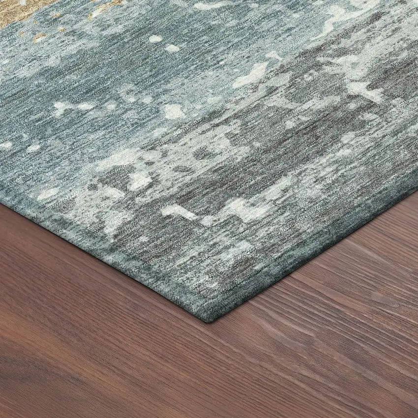 8' Teal Blue Ivory And Khaki Round Striped Washable Indoor Outdoor Area Rug Photo 8