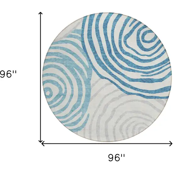 8' Teal Blue Ivory And Silver Round Abstract Washable Indoor Outdoor Area Rug Photo 7