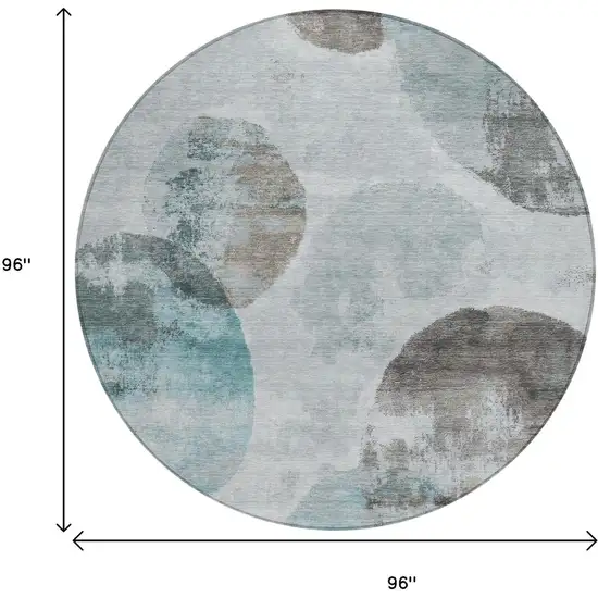 8' Teal Blue Ivory And Taupe Round Abstract Washable Indoor Outdoor Area Rug Photo 3