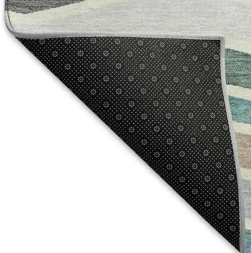 8' Teal Blue Khaki And Ivory Round Striped Washable Indoor Outdoor Area Rug Photo 5