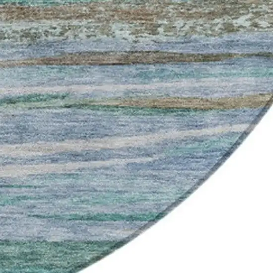 8' Teal Blue Khaki And Taupe Round Abstract Washable Indoor Outdoor Area Rug Photo 3