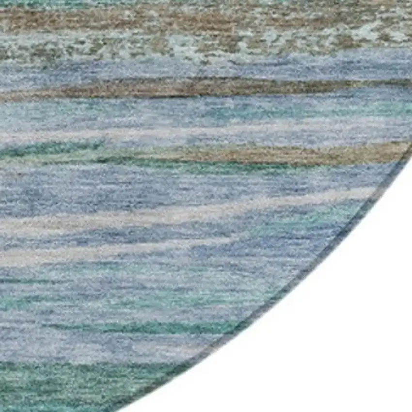 8' Teal Blue Khaki And Taupe Round Abstract Washable Indoor Outdoor Area Rug Photo 3