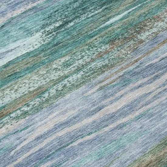 8' Teal Blue Khaki And Taupe Round Abstract Washable Indoor Outdoor Area Rug Photo 8