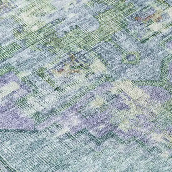 8' Teal Blue Lavender And Ivory Round Oriental Washable Indoor Outdoor Area Rug Photo 9