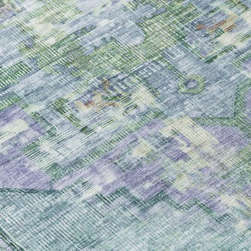 8' Teal Blue Lavender And Ivory Round Oriental Washable Indoor Outdoor Area Rug Photo 9