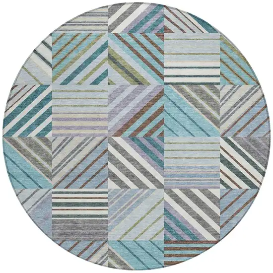 8' Teal Blue Lavender And Ivory Round Patchwork Washable Indoor Outdoor Area Rug Photo 3