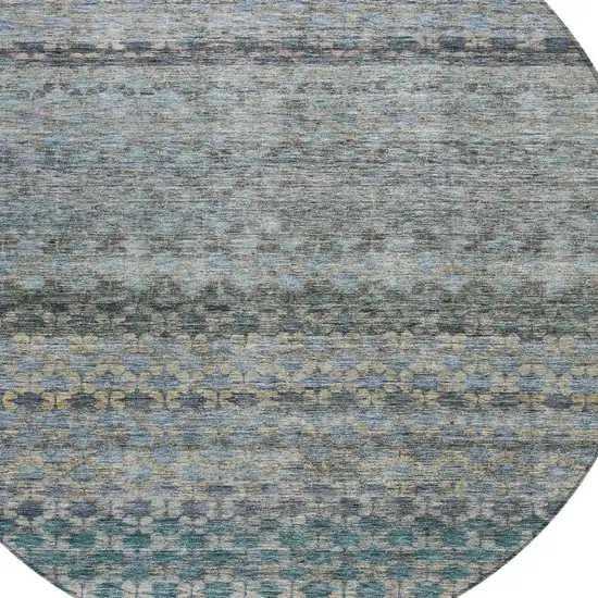 8' Teal Blue Light Blue And Gray Round Striped Washable Indoor Outdoor Area Rug Photo 4